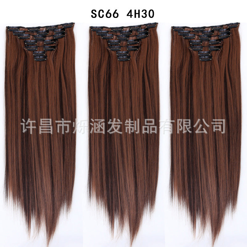 7-Piece Traceless Long Straight Hair Extensions – High-Temperature Silk, 57 Colors