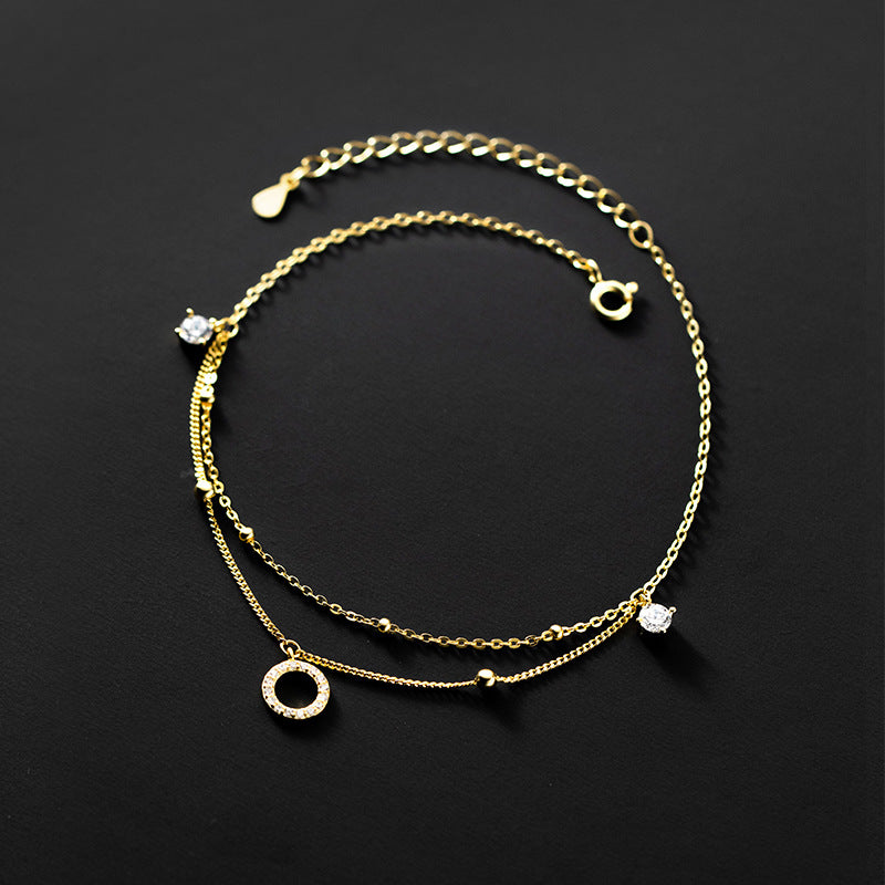 Double Layer Simple Silver Diamond Ring Anklet