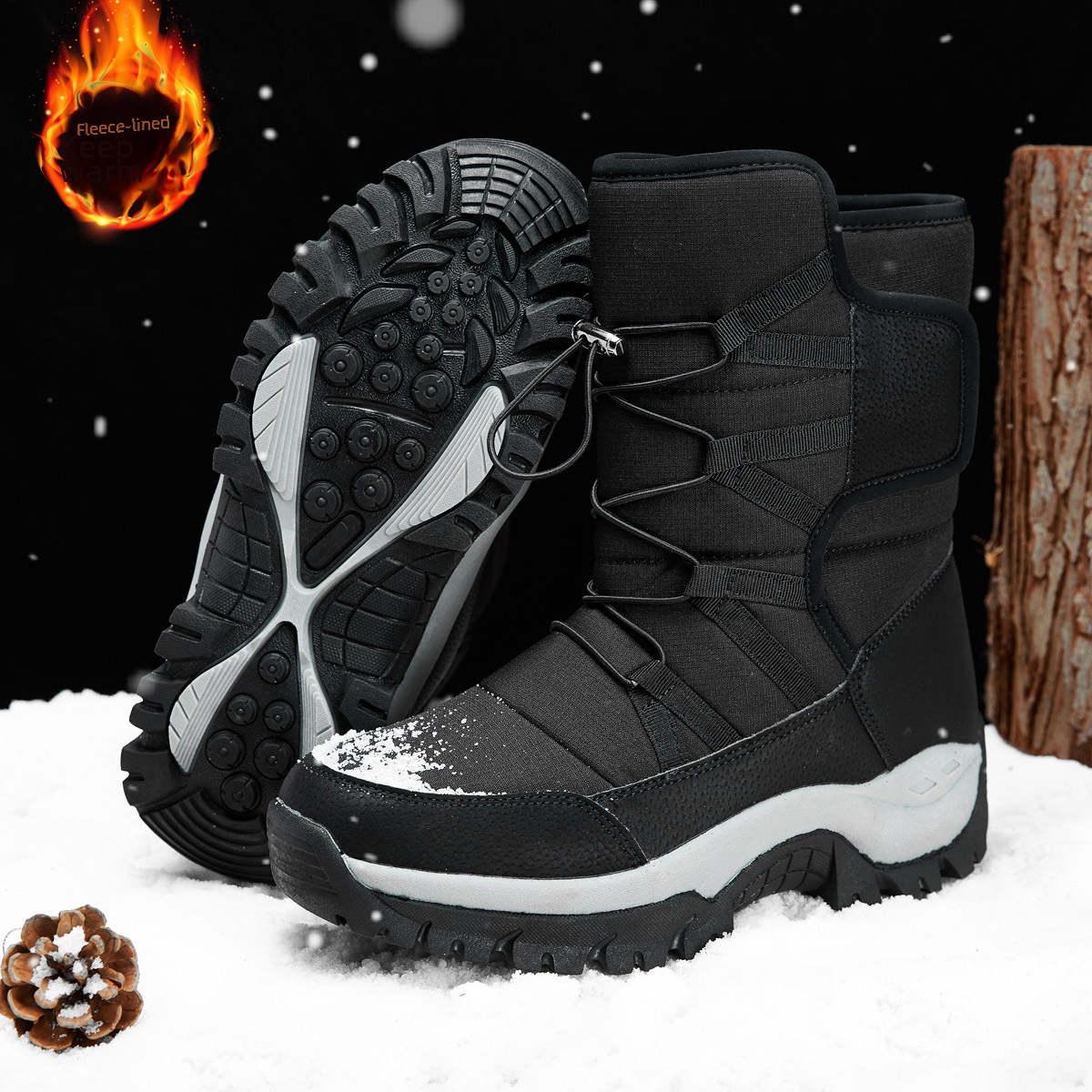 Men’s Plus-Size Winter Snow Boots – Outdoor Casual Footwear