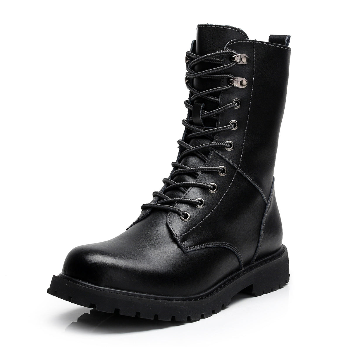 Men’s Winter Leather Military Boots – High-Top Lace-Up Combat Footwear