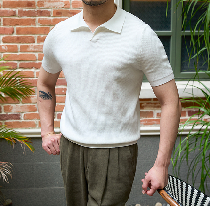 Men’s Retro Knit Polo Shirt – Textured Breathable Short Sleeve Button Polo, M–3XL