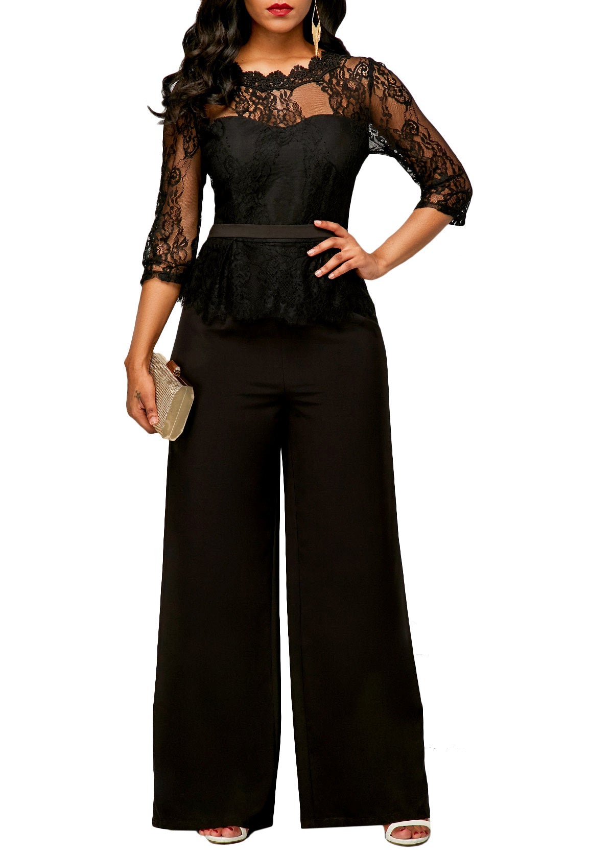 Summer Lace Jumpsuit for Women – High Waist Wide Leg Romper