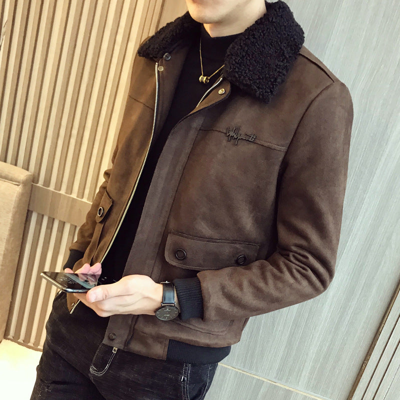 Men’s Suede Jacket with Stylish Fleece Collar – USA