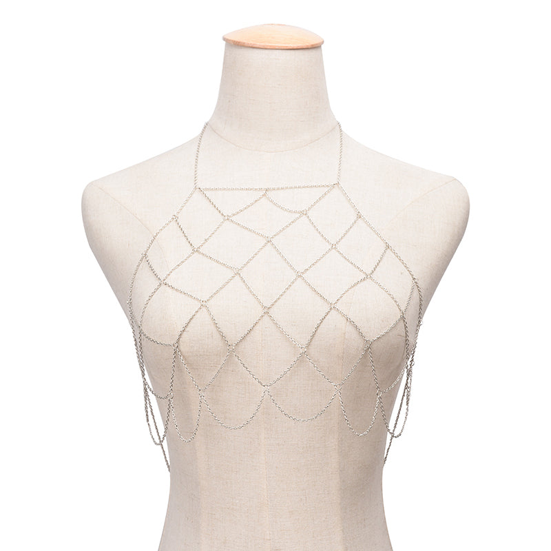 Women’s Geometric Mesh Body Chain Necklace – 180cm Adjustable Gold & Silver Beach Jewelry