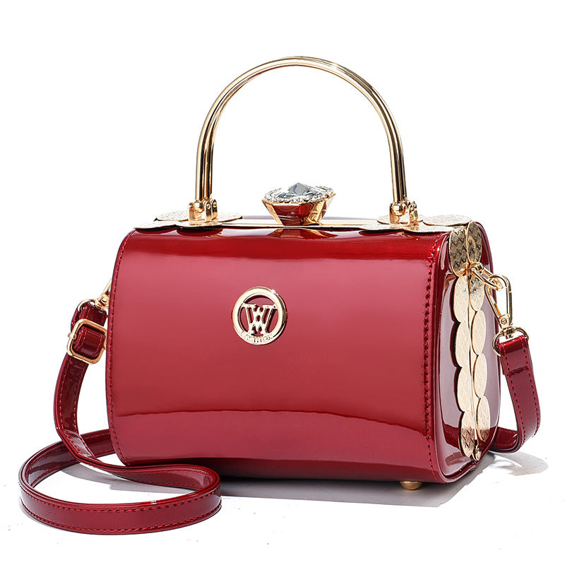 Textured Leather Shoulder Bag for Women – Large Boston-Style PU Handbag with Locking Buckle