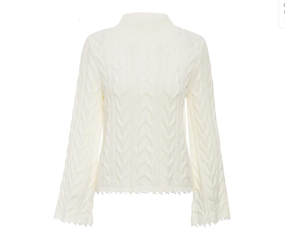 Women’s Cream Bell Sleeve Sweater – Coarse Wool Knit Autumn Winter Pullover, Milk White, S–L