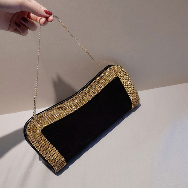 Luxury Velvet Beading Clutch & Shoulder Bag for Women – Elegant Black Evening Purse