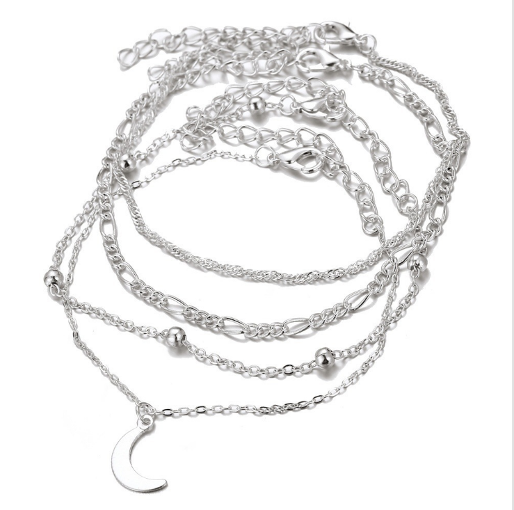 Moon Pendant Beaded Bracelet and Anklet Set