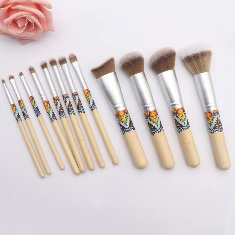 12-Piece Makeup Brush Set with Wooden Handles