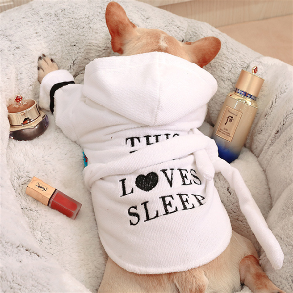 Hooded Dog Bathrobe Pajamas – Soft White Cozy Pet Clothing for Dogs