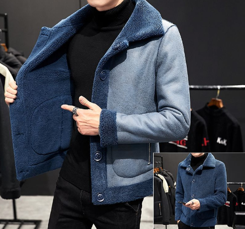 Men’s Wool Coat with Button Closure – Reversible Jacket