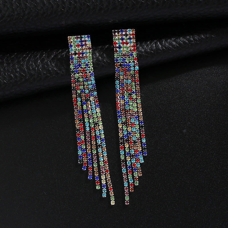 Vintage Rhinestone Tassel Earrings for Women – Sparkling Long Dangle Jewelry