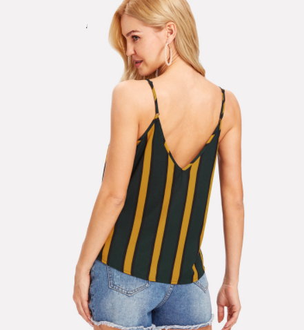 Women’s Striped Chiffon Tank Top – Casual Sleeveless Summer Blouse