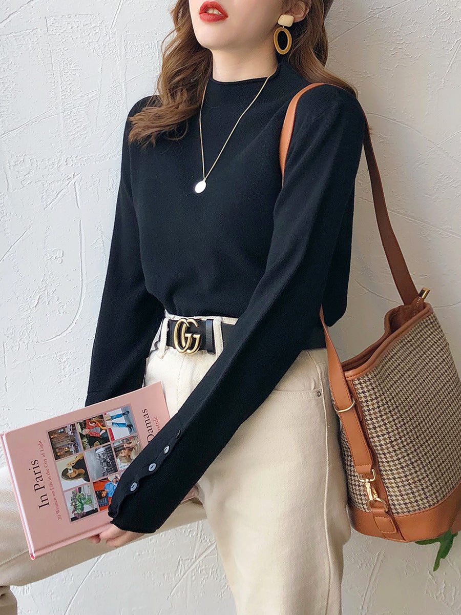 Women’s Fall Half-Turtleneck Knit Sweater – Loose Long Sleeve Casual Pullover