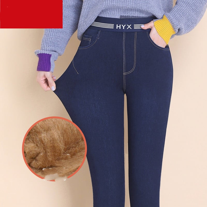 Women’s Velvet High-Rise Elastic Jeans – Warm Stretch Slim-Fit Denim Pants