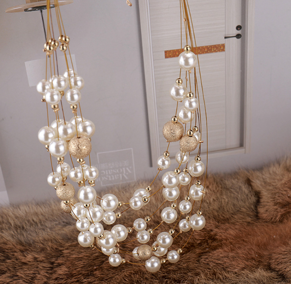 Multilayer Pearl Necklace with Pendant