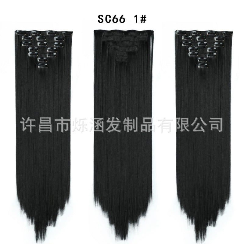 7-Piece Traceless Long Straight Hair Extensions – High-Temperature Silk, 57 Colors