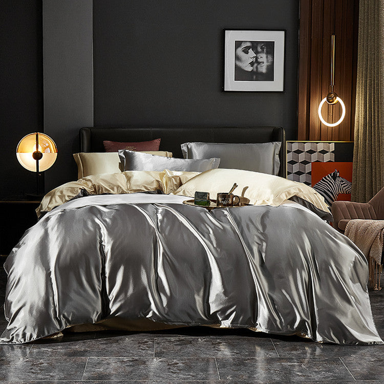 Luxury Silk Bedding Set with Solid Color Duvet Cover – Elegant Soft Bed Set