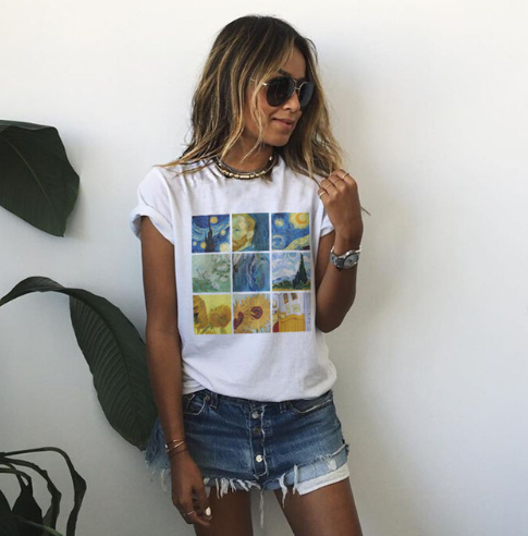 Van Gogh Print Loose T-Shirt for Women