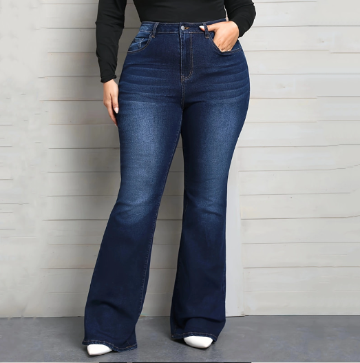 Women’s High-Waisted Stretch Bootcut Jeans – Blue Plus Size Flared Denim, XL–5XL