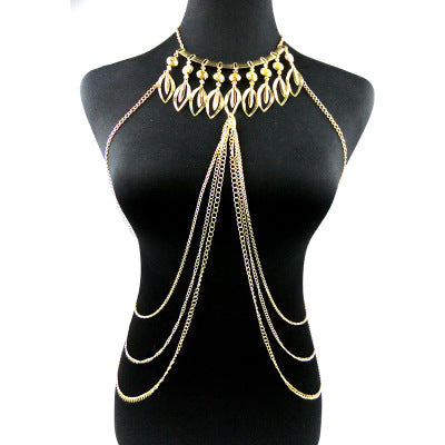 Women’s Gold Multi-Layer Tassel Body Chain Necklace – Lightweight Statement Jewelry