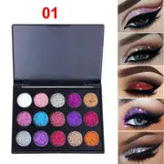 15-Color Shimmer Glitter Eyeshadow Palette – Vibrant Sparkle Makeup