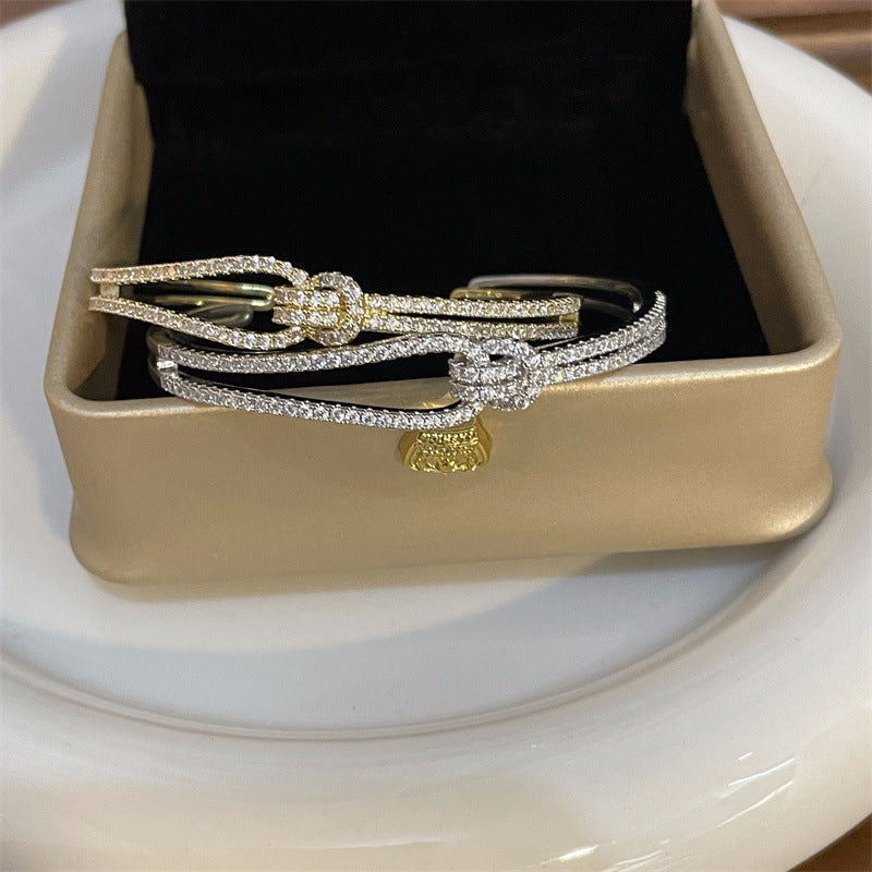 Women’s Diamond-Encrusted Open Cuff Bracelet – Gold & Silver Sparkling Jewelry