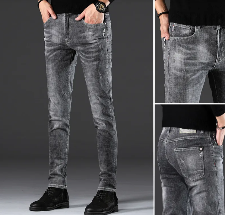 Men’s Slim-Fit Casual Jeans – 82.6% Cotton Straight-Leg Mid-Waist Denim Pants, Sizes 28–36