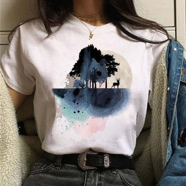 Aesthetic Universe Planets Graphic T-Shirt for Women