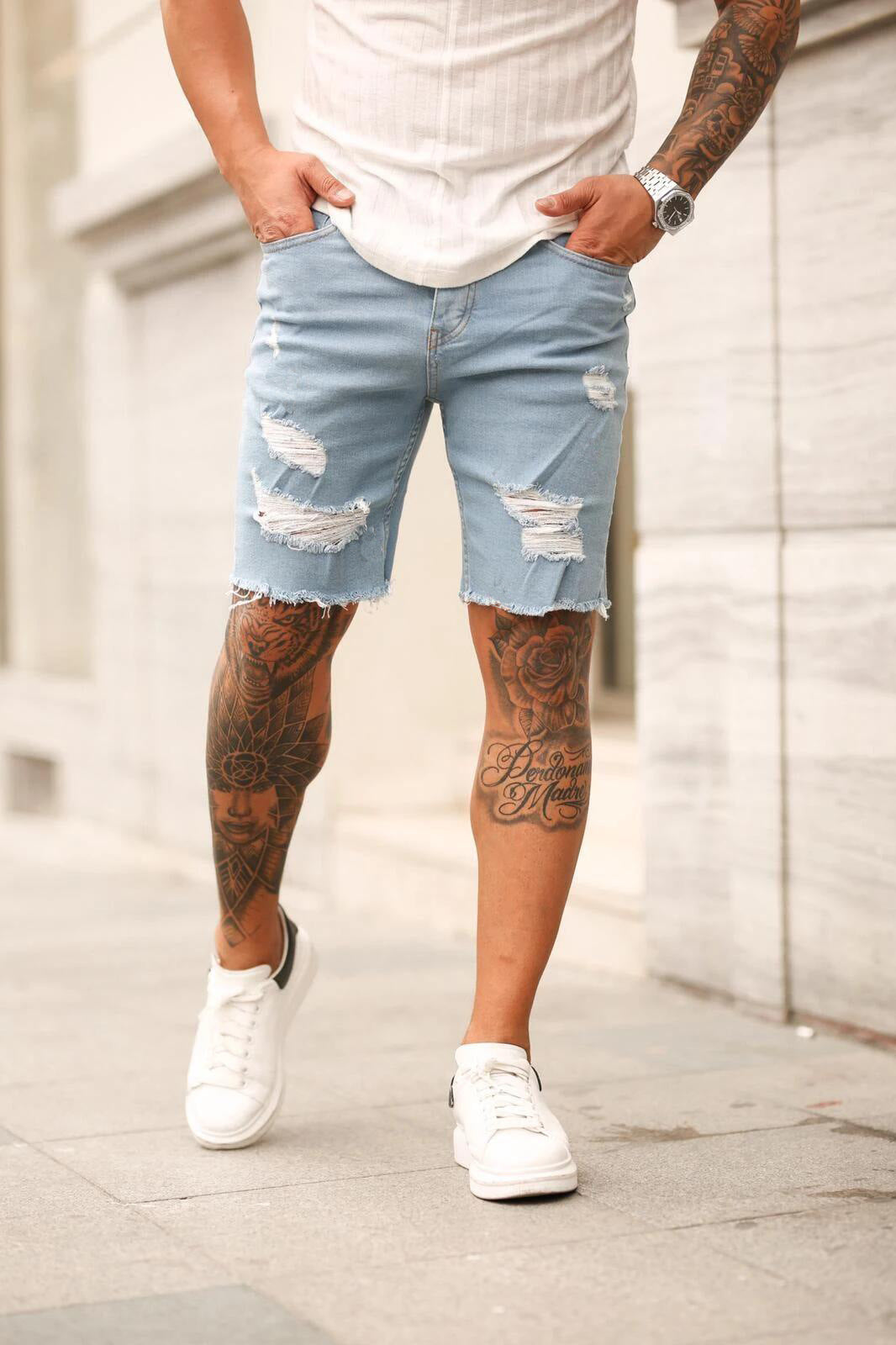 Men’s Ripped Denim Shorts – New Style Fashion Pants – USA