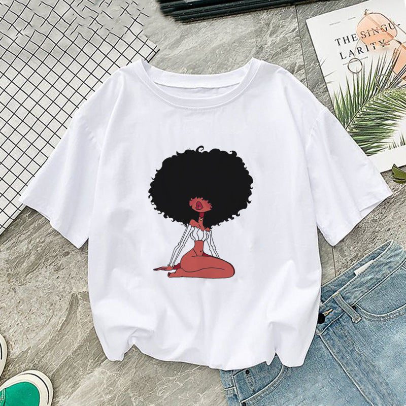 African Girl Print Short Sleeve T-Shirt for Women