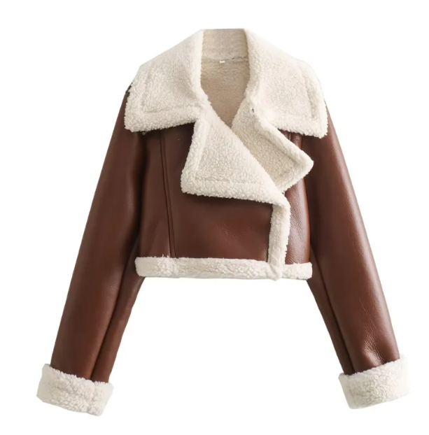 Women’s Vintage Faux Leather Jacket – PU Leather Winter Coat with Artificial Fur Collar, 8 Colors, XS–XL