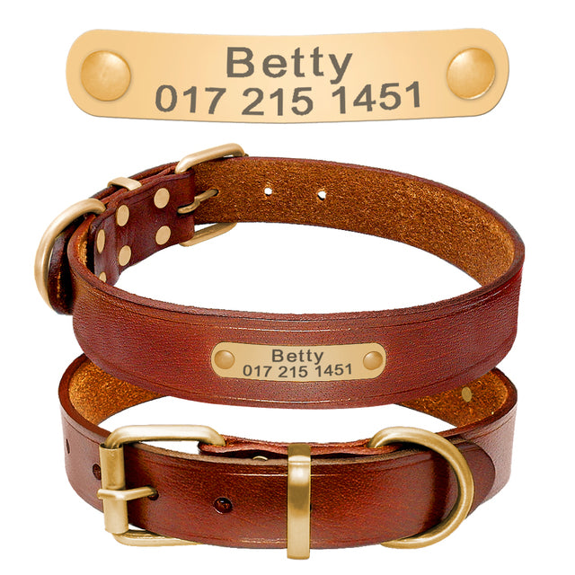 Personalized Leather Dog Collar – Custom Engraved ID Name Collar for Small to Large Dogs