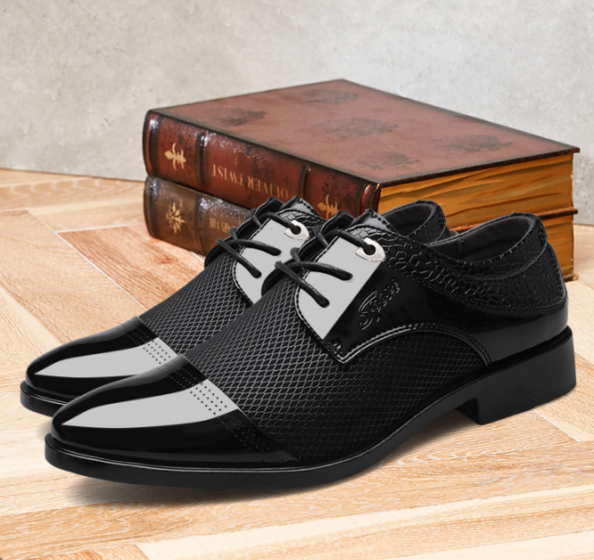 Men’s Shiny Pointed-Toe Dress Shoes – Elegant Formal Footwear
