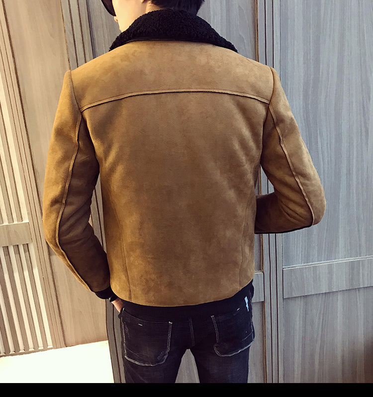 Men’s Suede Jacket with Stylish Fleece Collar – USA