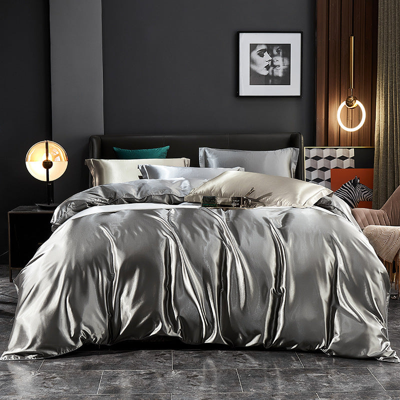 Luxury Silk Bedding Set with Solid Color Duvet Cover – Elegant Soft Bed Set