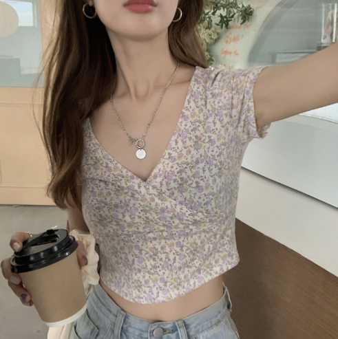 Vintage Bohemian Floral Print Cropped T-Shirt for Women