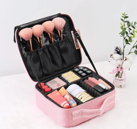 Women's Beauty Storage Bag – Multi-Layer Leather Cosmetic Organizer