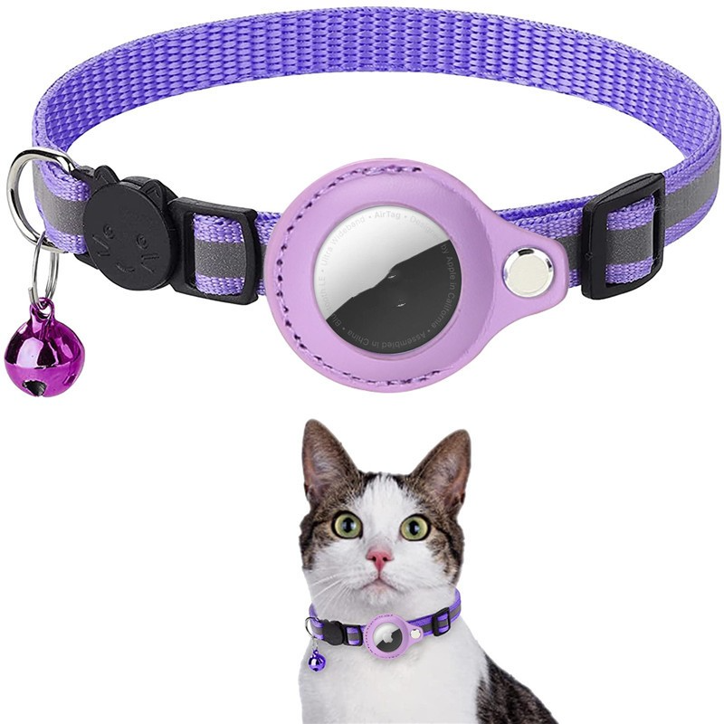 Reflective Breakaway Cat AirTag Collar – Waterproof Tracker Holder with Bell