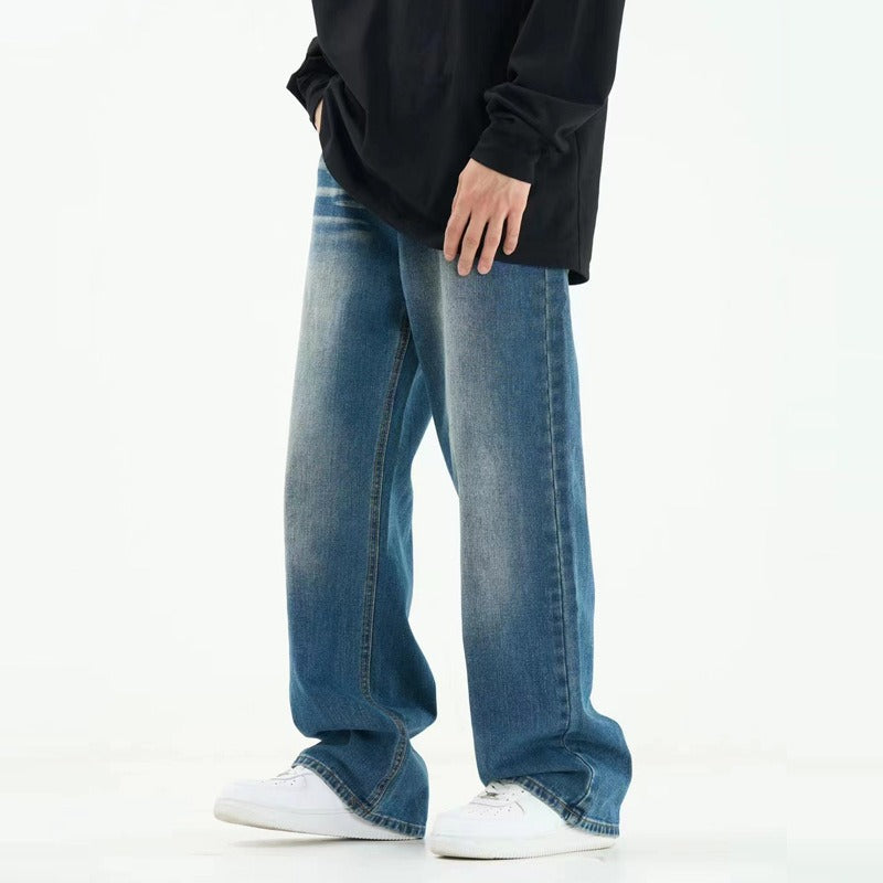 Loose Oversized Straight Washed Denim Jeans – Cotton Mid-Waist Relaxed Blue Jeans, M–2XL