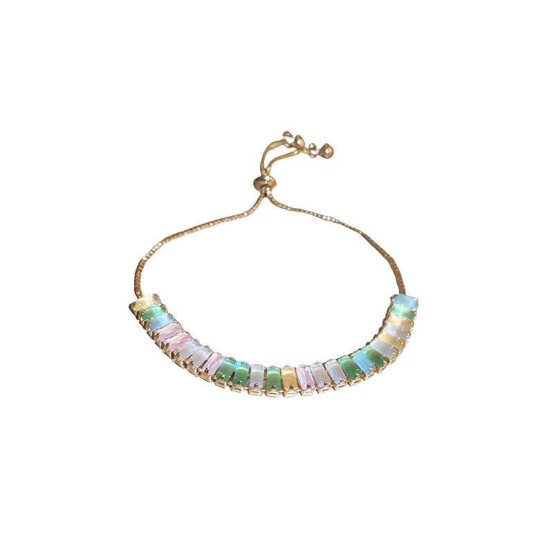 Women’s Adjustable Colorful Zirconia Bracelet – Sparkling Rainbow Fashion Jewelry