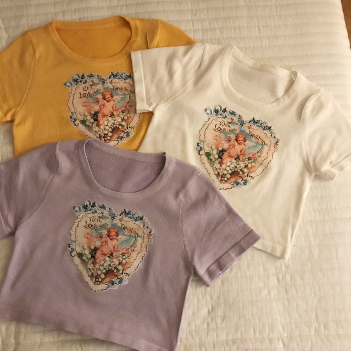Angel Print Summer Short Sleeve T-shirt for Women