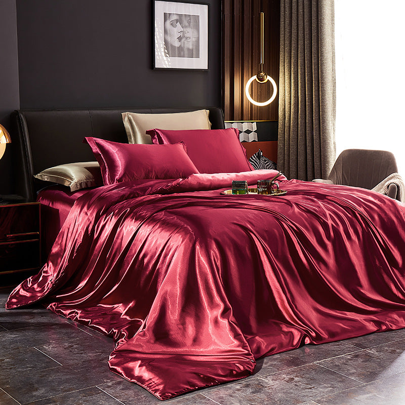 Luxury Silk Bedding Set with Solid Color Duvet Cover – Elegant Soft Bed Set