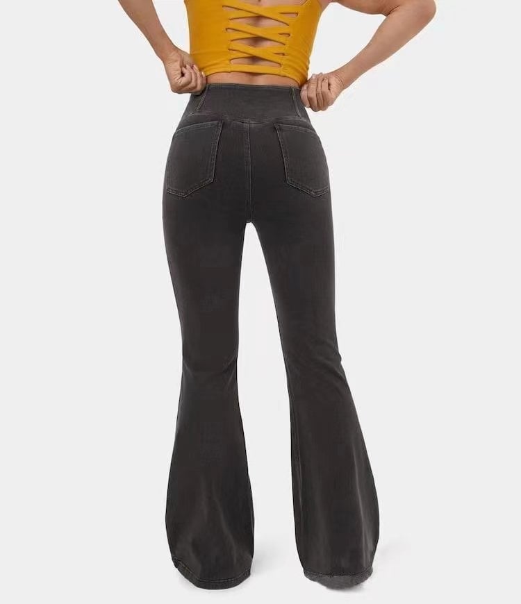 Women’s High-Imitation Denim Bell-Bottom Pants – Mid-Waist Stretch Flared Jeans, XS–4XL