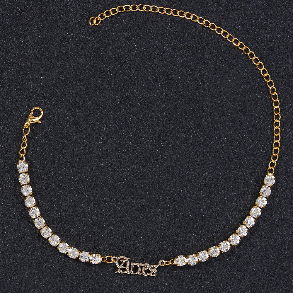 Stainless Steel Zodiac Anklet with Rhinestones