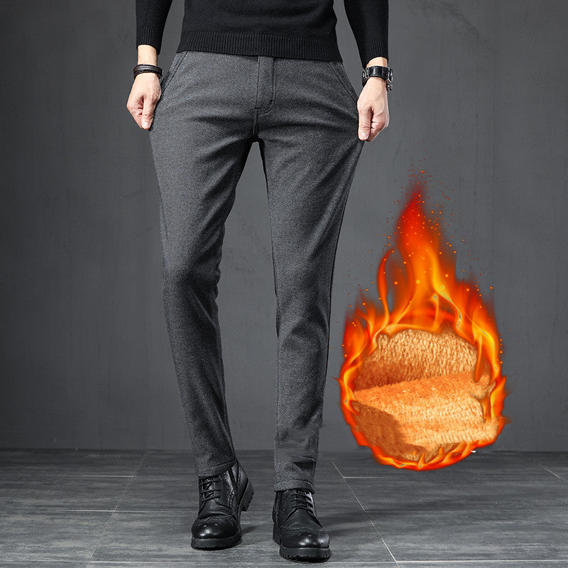 Men’s Thick Velvet Anti-Wrinkle Business Pants – Warm Dress Trousers – USA