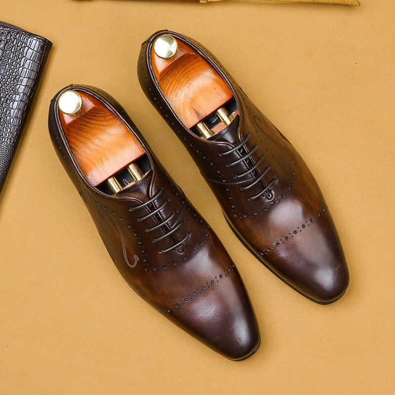 Men’s British Brock Leather Oxford Dress Shoes – Classic Formal Style