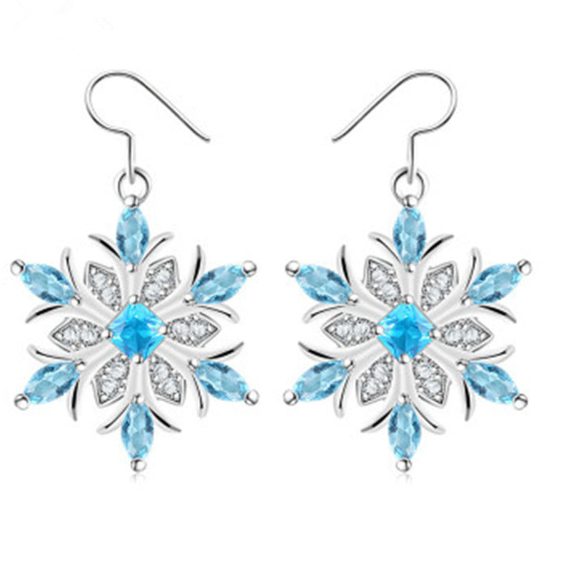 Platinum Water Blue Snowflake Earrings for Women – Elegant Sparkling Jewelry