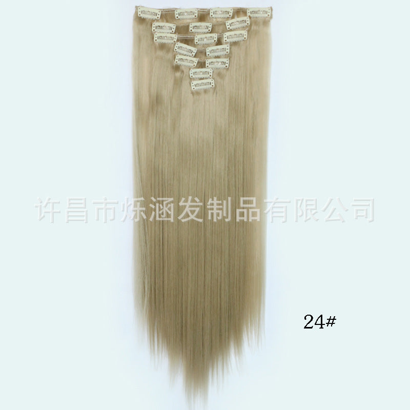 7-Piece Traceless Long Straight Hair Extensions – High-Temperature Silk, 57 Colors