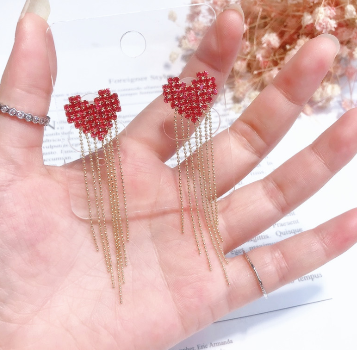 Tassel Heart Long Earrings – Romantic Statement Jewelry – USA